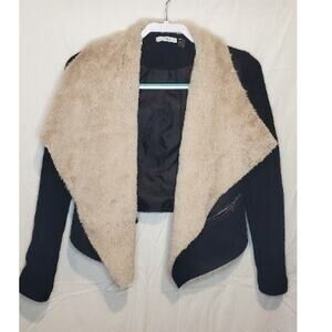 DEX Black Wool Sherpa Fur Winter Coat Size XS